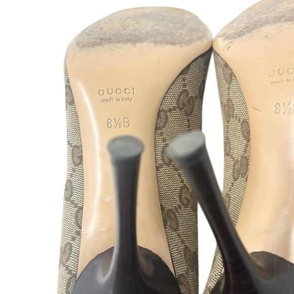 Gucci Monogram Guccissima Supreme Canvas Web Bow Sandals Heels Pumps Size 8.5B - Picture 8 of 10